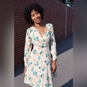 Floral Wrap Dress in Cream and Green